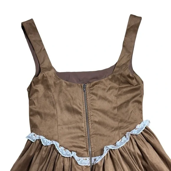 For Love & Lemons Brown Suede Hadley Mini Dress US S - Picture 11 of 11